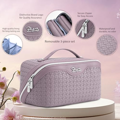 BOYATU Travel Makeup Bag Cosmetic Bags for Women: 3 Pcs Set Make up Bag - color: L55Light Purple