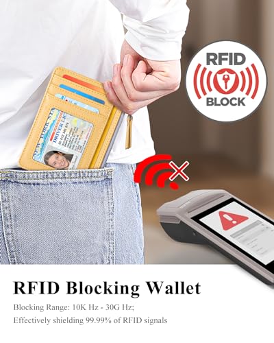 Teskyer Slim RFID Wallet for Women, Small Card Holder with Zip Pocket - color: Yellow