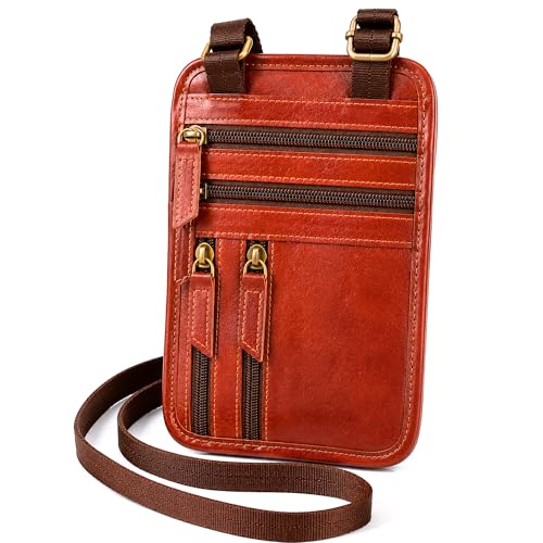 Leather Neck Wallet for Men RFID Blocking Passport Holder, Concealed Travel Pouch Hidden Neck Wallet