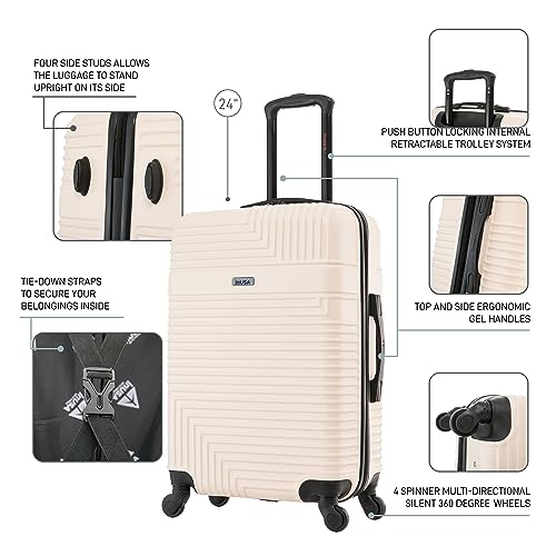 InUSA RESILIENCE Luggage with Spinner Wheels | Durable Lightweight Hardside Spacious Travel Bag with Handle and Trolley | 24-Inch Medium Checked Luggage | Sand - color: Sand, size: 24 Inch