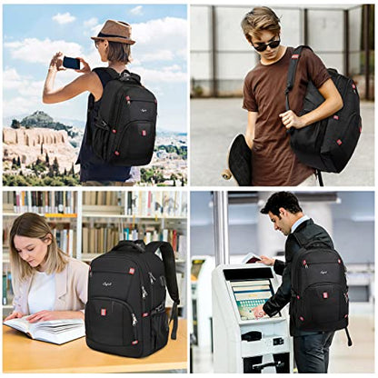 CAFELE 17.3 inch Laptop Backpack,Large Backpack Computer Bookbag Rucksack with USB Charging Port,Water Resistant Sturdy Backpack for Business College School Travel,Men Women Casual Daypack,Black - color: Black