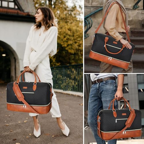ITIEZY Weekender Bag for Women 21.5" Travel Duffel Large Carry On Bag 3PCS - color: 4-Black Brown
