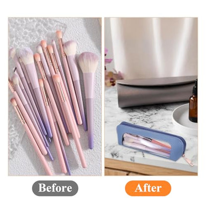 Small Makeup Brush Bag, Clear Portable PU Leather Makeup Pouch for Purse - color: Blue