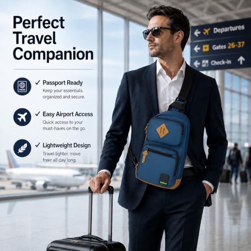 Sling Bag Crossbody Shoulder Bag for Men Women,Waterproof Lightweight Casual Daypack with Multi-Pockets - color: Blue
