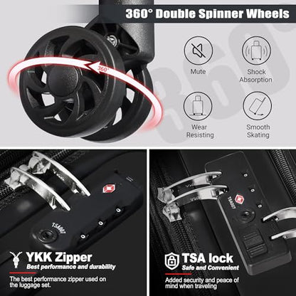 Keytang Classic Lightweight Hardside Expandable Spinner Wheels Luggage Suitcase W/TSA Lock 3-Piece Set with Backpack and Cosmetic Makeup Bag (5 Piece Set,Black) - color: Black, size: 777-5PCS (Front Open)