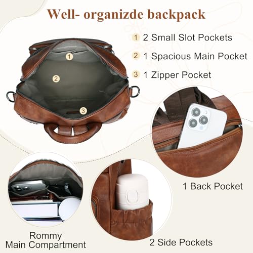 VX VONXURY Small Backpack Purse for Women, Faux Leather, Fit 9.7" IPad - color: Medium-brown Fits A4 Folder