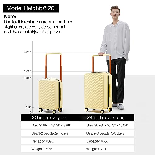 mixi Luggage Suitcases with Spinner Wheels,Upgrade Wide Handle PC Hardshell Rolling Travel Suitcase with TSA Lock, Checked-Medium 24-Inch, Lark Yellow - color: Lark Yellow, size: 24-inch Standard