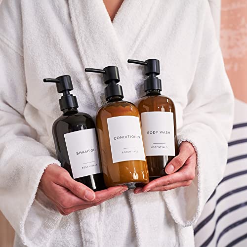 Stylish Shampoo & Conditioner Dispenser Set of 3-21oz PET Bottles, Pump - color: Brown