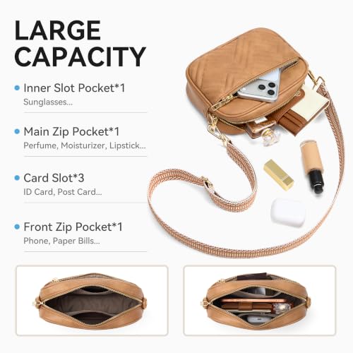 BOSTANTEN Quilted Small Crossbody Bag for Women Vegan Leather Purses - color: Camel Brown