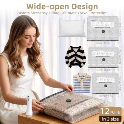 9 Pack Vacuum Bags for Travel with Electric Pump, Space Saver for Storage - size: 9 P
