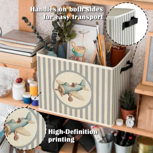 Blue Airplane Boys Nursery Storage Bin Basket with Handles - color: Color27