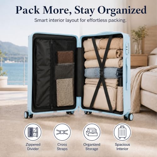 3 Piece Hardside Luggage Set with Spinner Wheels, TSA Lock, Lavender - color: light blue