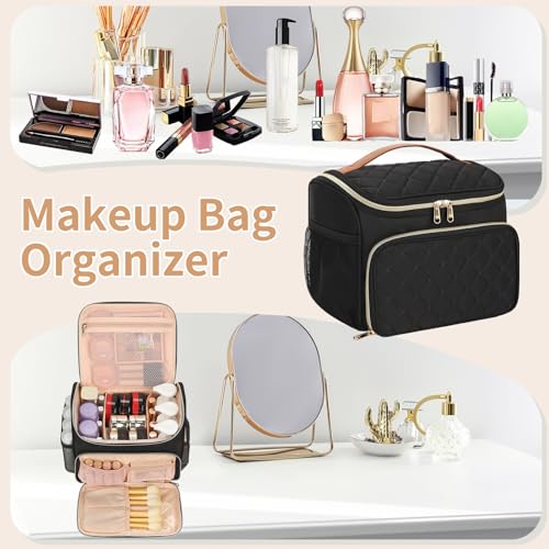 Makeup Case, Large Make Up Bag Organizer, Travel Cosmetic Storage - color: Black