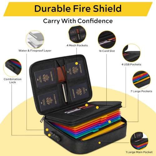Fireproof Document Box with Lock, 13-Folder File Organizer Bag - style: Black - Briefcase