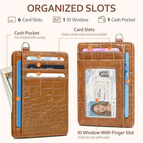 Coco Rossi Crocodile Wallet Women Slim Credit Card Holder with Keychain - color: A Brown Croc