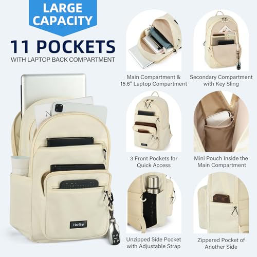 HanTrip 18 Inch Carry on Travel Backpack with Lots of Pockets, Offwhite - color: Offwhite, size: 18 Inch