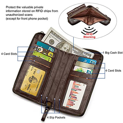 S-ZONE Women RFID Blocking Crossbody Cell Phone Purse PU Leather Wallet - color: Coffee