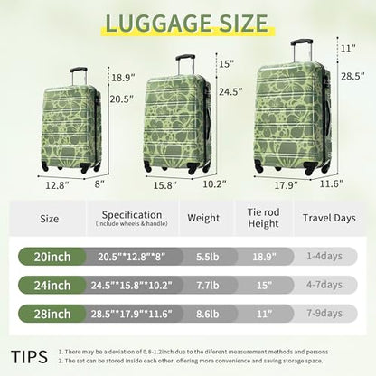 Merax Hardshell Luggage Set,3-Piece Printed Travel Suitcases,Green - color: Green, size: 3 Piece(20/24/28)