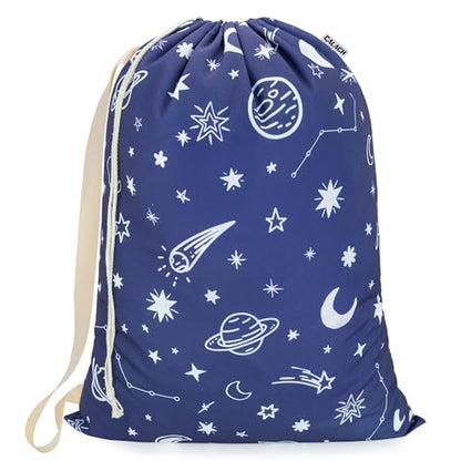 Canvas Laundry Bag with Shoulder Strap, Large Drawstring, 23"W x 29"H Space - color: Space