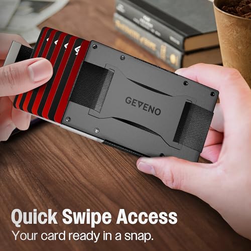 Slim Ridge Wallet for Men–Metal Minimalist RFID 1–21 Card Holder - color: Black, style: Cash Strap