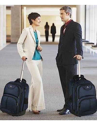 MATEIN Backpack with Wheels, Travel-friendly Rolling Laptop Backpack - color: Blue, size: 17-inch