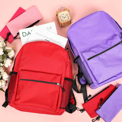 Silkfly 12 Pcs School Backpacks with 12 Pencil Pouch - color: Fresh Color (Red, Pink, Purple)