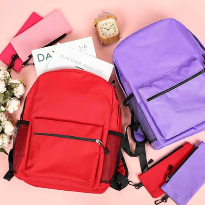 Silkfly 12 Pcs School Backpacks with 12 Pencil Pouch - color: Fresh Color (Red, Pink, Purple)