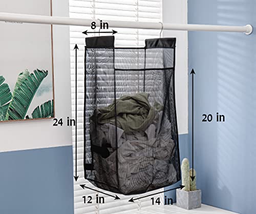 Jelier Hanging Breathable Mesh Laundry Hamper Basket,Portable Heavy Duty Hanging Laundry Bag with Two Hangers (black)