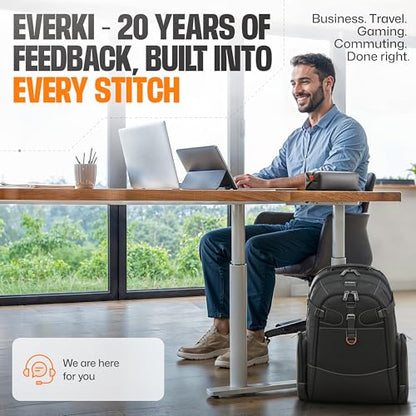 EVERKI Business 120 Laptop Backpack with Rain Cover, Black - 40L - style: Business 120