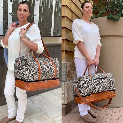 IBFUN Weekender Bags for Women, 21" Travel Duffle Bag with Shoe Compartment - color: D1-Leopard
