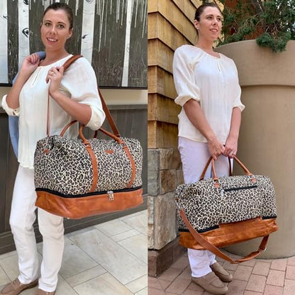 IBFUN Weekender Bags for Women, 21" Travel Duffle Bag with Shoe Compartment - color: D1-Leopard