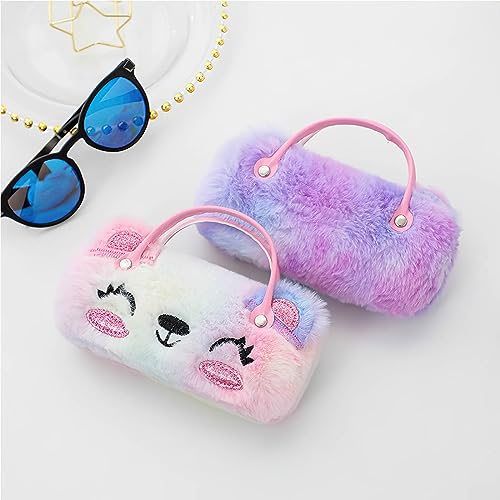 Hifot Plush Hard Eyeglass Case, Makeup Storage Bag Portable Sunglasses Pouch Hard Shell with Handle - color: Multicolor