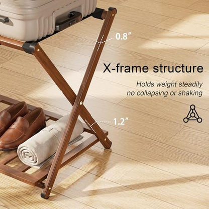 Fully Assembled Foldable Bamboo Luggage Rack for Guest Room - color: Walnut, size: 1 Pack