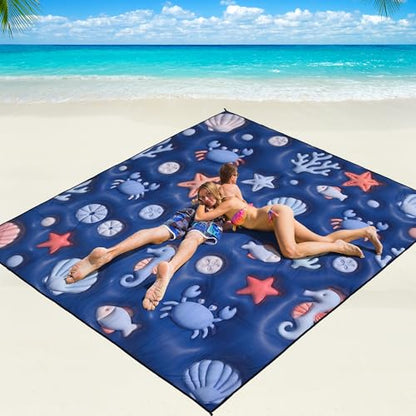 WIWIGO Beach Blanket Mat Waterproof Sandproof for 2-8 Adults Quick Drying - color: 3d - Ocean Deep Blue, size: 79" X 83"（1-4person）