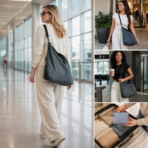 Lightweight Foldable Nylon Crossbody Bag,Compact Polyester Packable Tote,Collapsible Handbag for Travel,Gym,Shopping