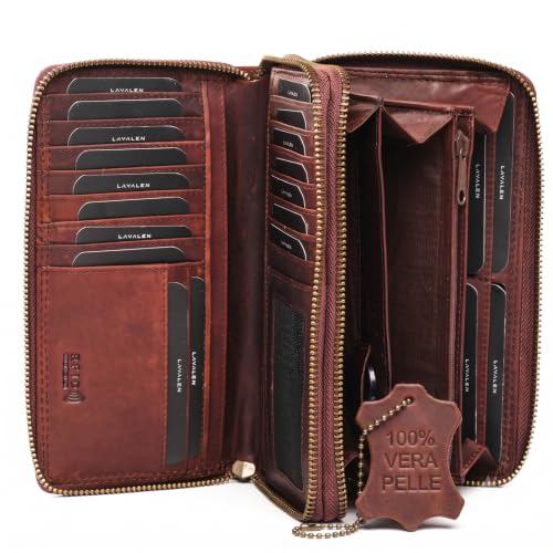 RFID Leather Wallet for Women, Genuine RFID Leather Card Holder - color: Square - Brown