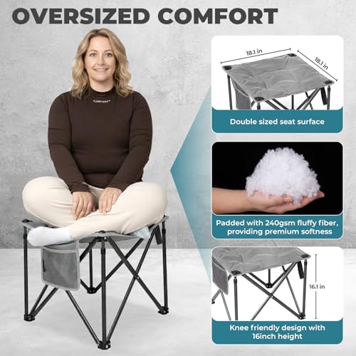 FUNDANGO Oversized Camping Stool Padded 18.1in 440Lbs Folding Foot Rest - color: Grey Ultimate -1 Pack