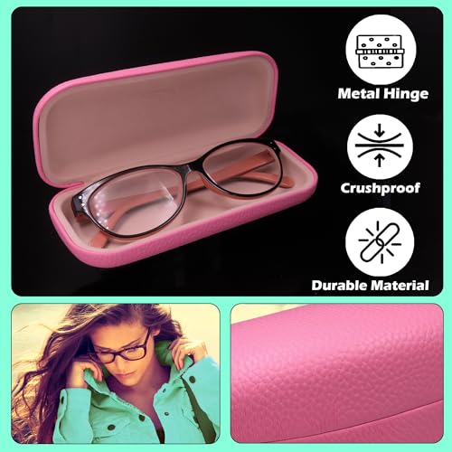 MyEyeglassCase Women's Hard Eyeglass Case | Protective Hard Shell Glasses Case with Pouch and Cloth - color: Pink Distressed
