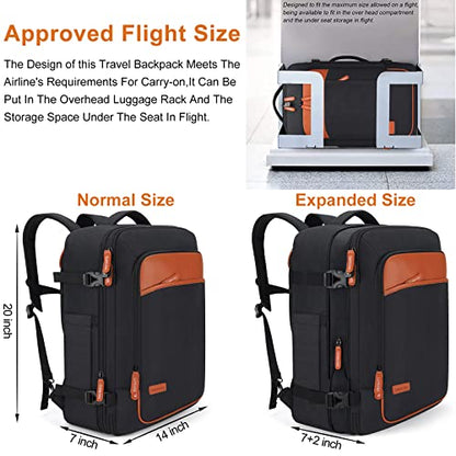Lumesner 40L Expandable Carry On Travel Backpack with 4 Packing Cubes - color: Black, size: 20 inches