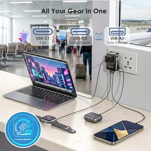 Realmade Slim 25W PD International All-in-One Travel Adapter, 2C+1A Black - color: Black