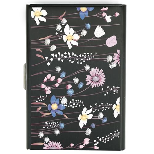BONSYL® Metal Credit Card Holder Wallet, Ultra Thin RFID Blocking Credit Card Wallet with 6 Slots for Men and Women.(6 Card/Black/Flower) - color: 6 Card/Black/Flower
