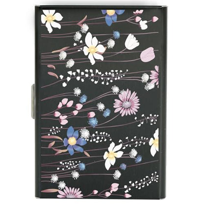 BONSYL® Metal Credit Card Holder Wallet, Ultra Thin RFID Blocking Credit Card Wallet with 6 Slots for Men and Women.(6 Card/Black/Flower) - color: 6 Card/Black/Flower