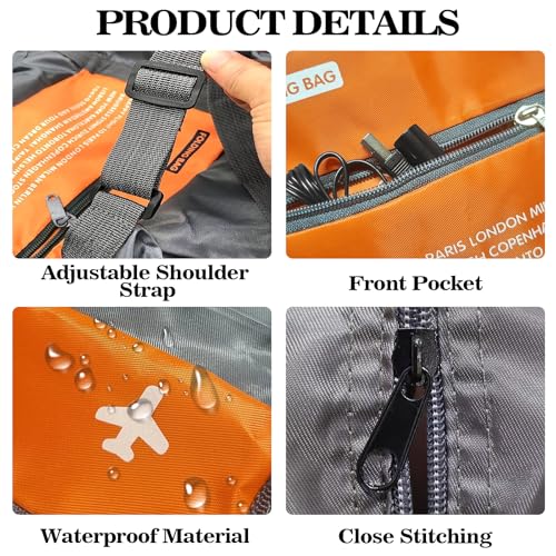 Foldable Travel Duffel Bag 2PCS Sports Gym Tote Water Resistant Carry on Luggage bag Weekender Overnight Bag (Pink+Orange)
