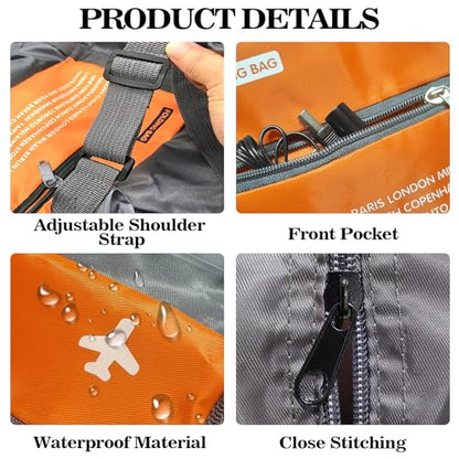 Foldable Travel Duffel Bag 2PCS Sports Gym Tote Water Resistant Carry on Luggage bag Weekender Overnight Bag (Pink+Orange)