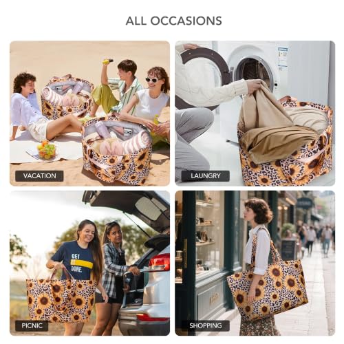 KALIDI 60L Extra Large Beach Tote Oversized Bag Zipper Utility Weekender - color: Sunflower Leopard