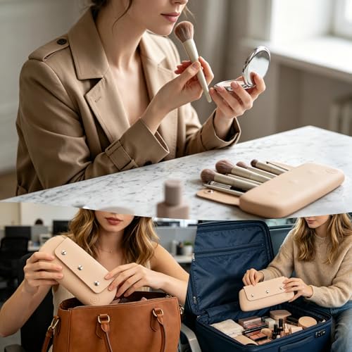 3 in 1 Silicone Makeup Brush Holder Portable Travel Brush Case Organizer - color: Walnut