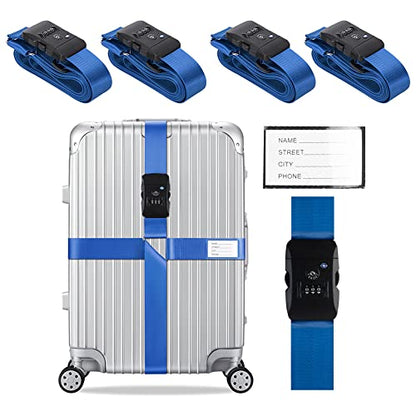 Veki Cross Luggage Straps Set TSA Approved with Lock, Blue*4pcs - color: Blue, size: 4pcs