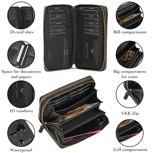 RFID Leather Wallet for Women, Genuine RFID Leather Card Holder - color: Square - Black