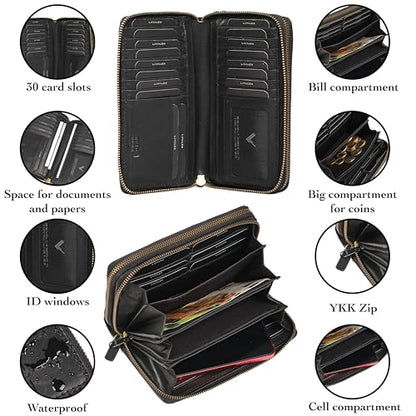 RFID Leather Wallet for Women, Genuine RFID Leather Card Holder - color: Square - Black