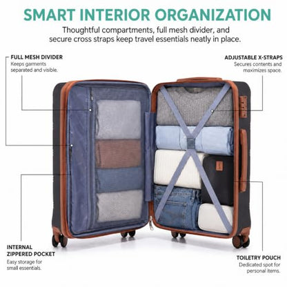 CONCEPTEN Expandable carry on Luggage 3 Piece Suitcases with Spinner Wheels - color: Black, size: 3 Piece
